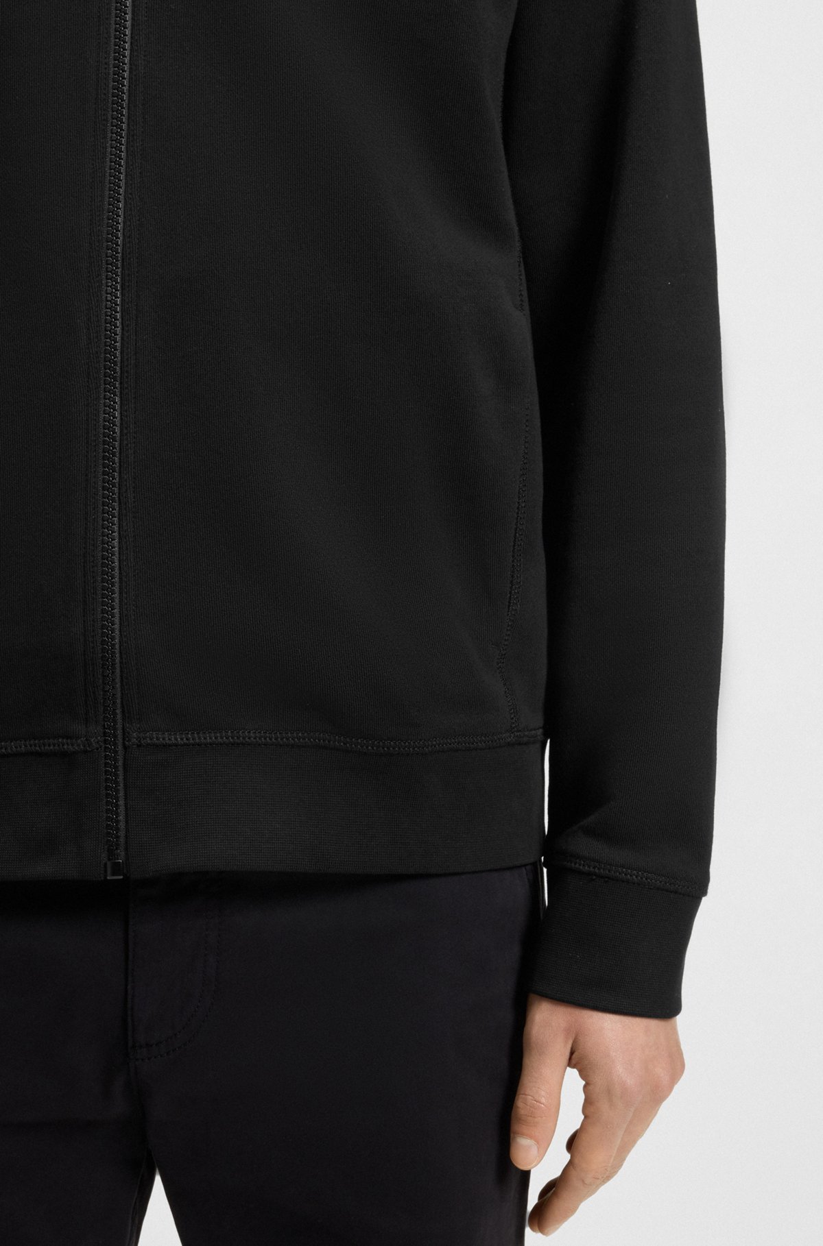 BOSS - Zip-up jacket in cotton terry with logo badge - Black BOSS - Zip-up jacket in cotton terry with logo badge - Black