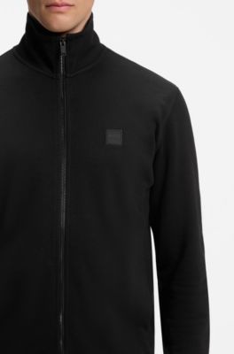 Veste en molleton de coton avec patch logo, Noir