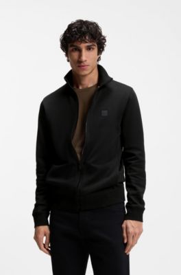 Chaqueta de punto de algod&oacute;n con insignia de logo, Negro