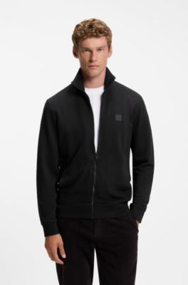 Veste en molleton de coton avec patch logo, Noir