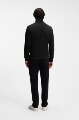 ジップアップジャケット コットンテリー ロゴパッチ, ブラック