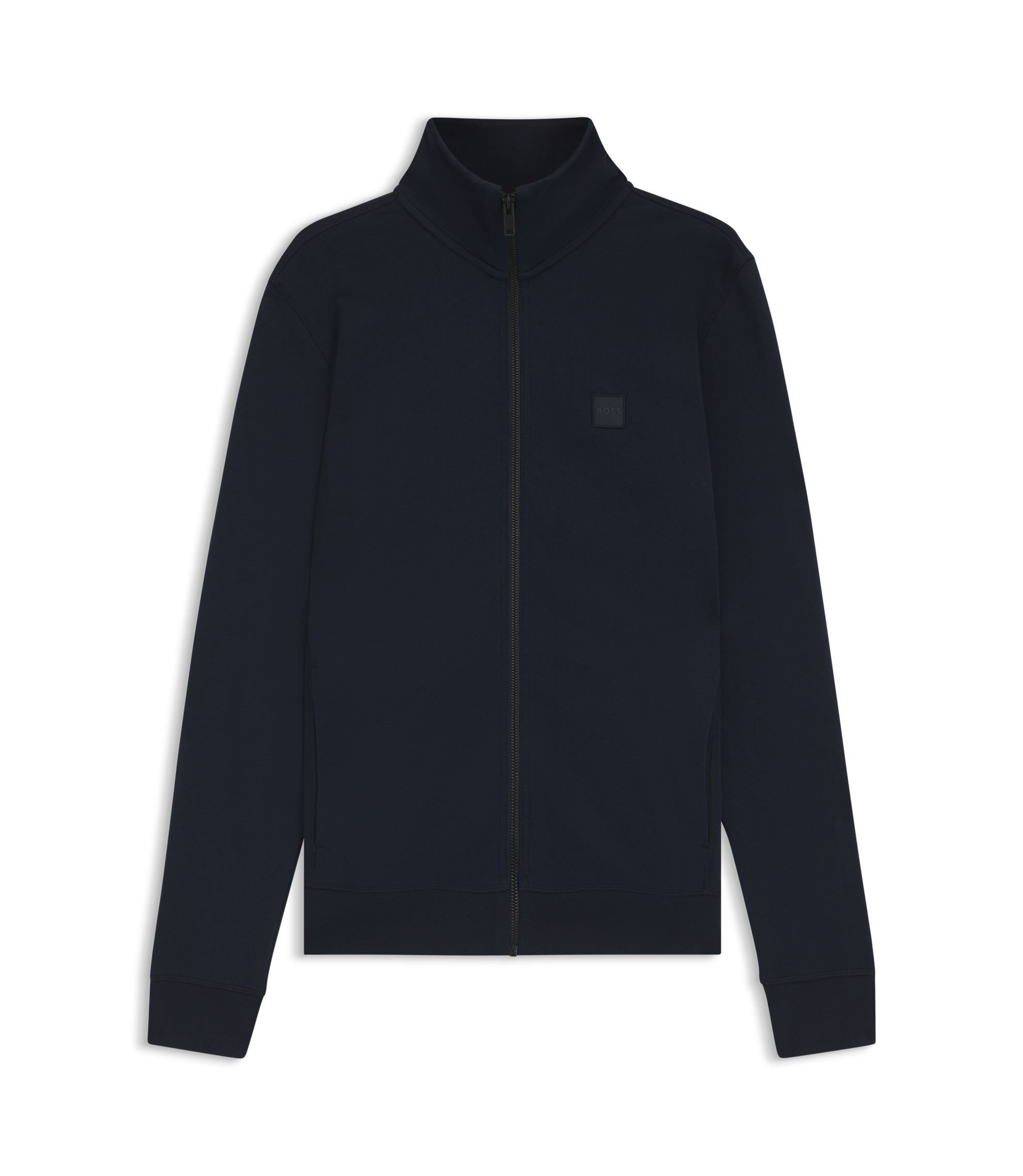 HUGO BOSS ネイビー ジップアップジャケット BOSS - Zip-up jacket in cotton terry with logo badge - Dark Blue