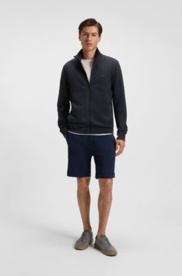 Jacke aus Baumwoll-Terry mit Logo-Patch, Dunkelblau