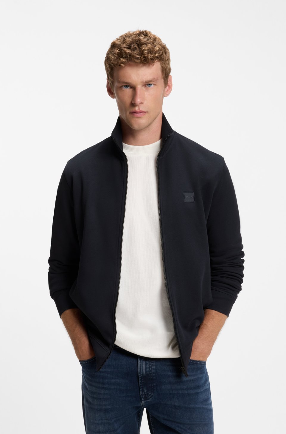 Cotton-jersey jacket with logo badge