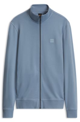 Cotton-jersey jacket with logo badge, Blue