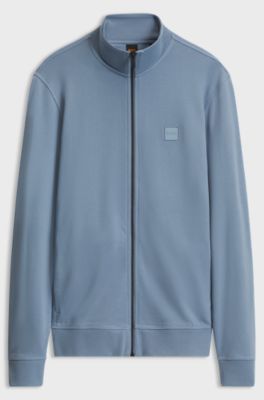 Cotton-jersey jacket with logo badge, Blue