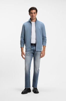 Cotton-jersey jacket with logo badge, Blue
