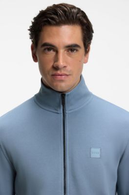 Cotton-jersey jacket with logo badge, Blue