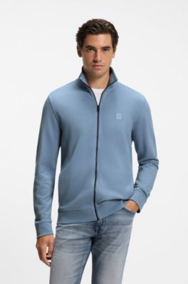 Cotton-jersey jacket with logo badge, Blue