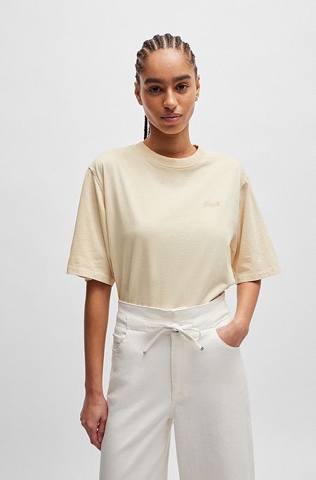Cotton T-shirt with embroidered logo, Light Beige