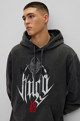 HUGO Oversized fit French terry hoodie with band inspired artwork