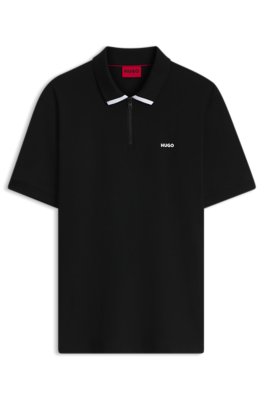 Hugo Uomo Nero Polo In Piqué Di Cotone Con Colletto Con Zip