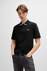 Cotton-piqué polo shirt with contrast logo, Black