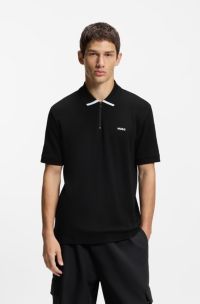 Polo de piqué de algodón con logo en contraste, Negro
