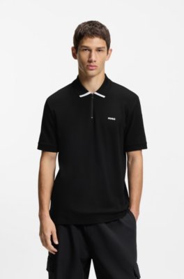 Cotton piqué polo shirt with zip neckline