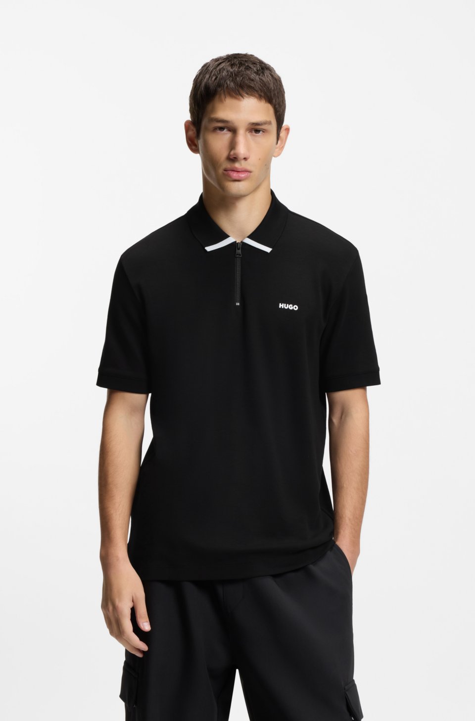 Cotton piqué polo shirt with zip neckline