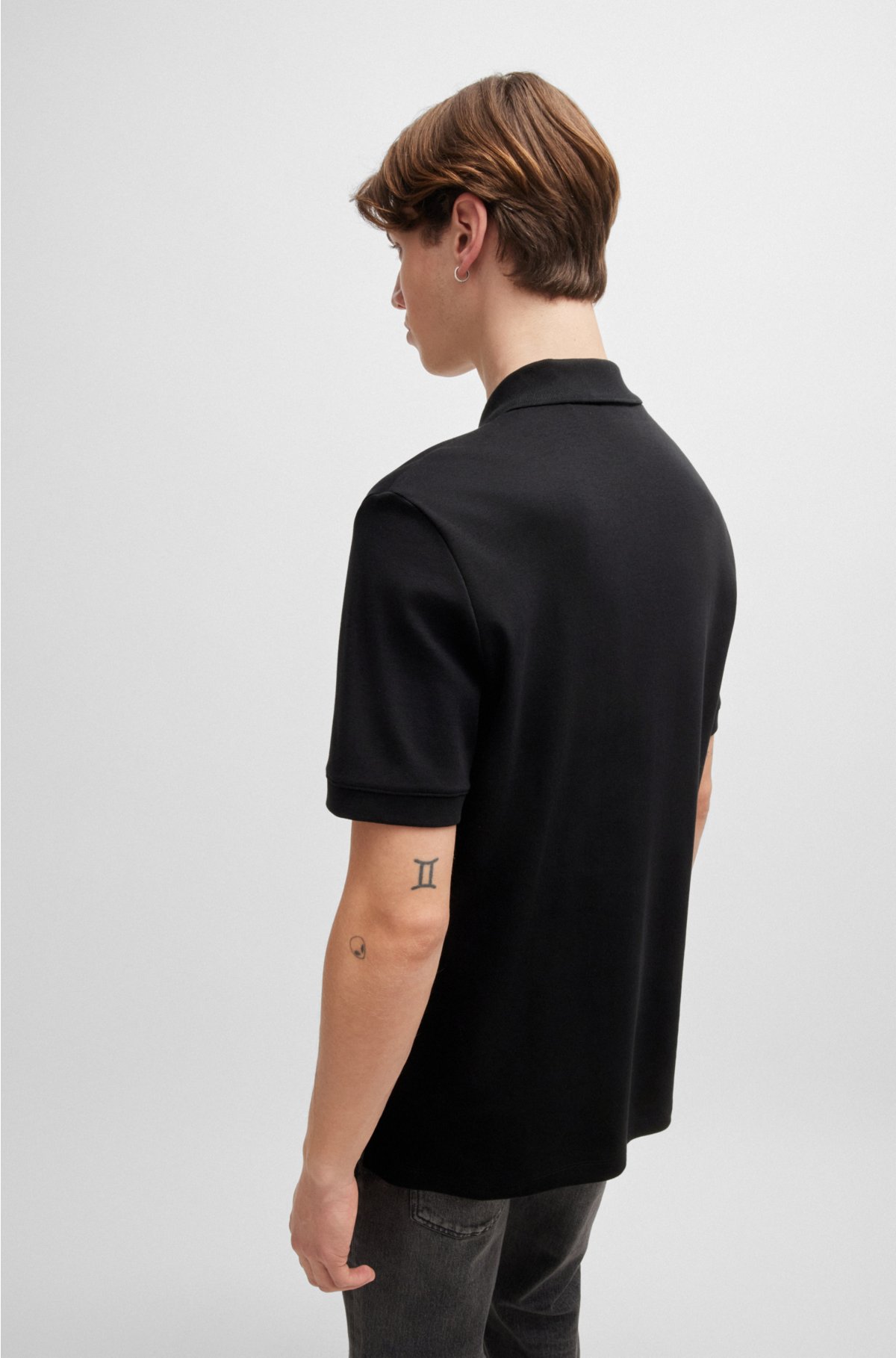 Cotton-piqué polo shirt with contrast logo, Black