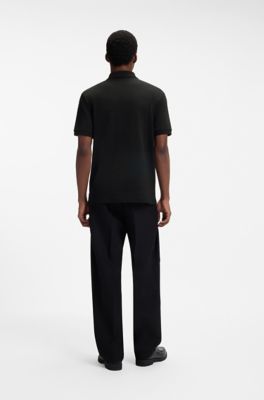 Cotton piqu&eacute; polo shirt with zip neckline, Black
