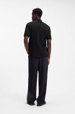 Cotton piqu&eacute; polo shirt with zip neckline, Black