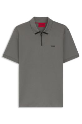 Cotton-piqu&eacute; polo shirt with contrast logo, Dark Grey