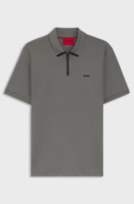 Cotton piqu&eacute; polo shirt with zip neckline, Dark Grey