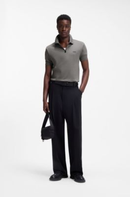 Cotton piqu&eacute; polo shirt with zip neckline, Dark Grey