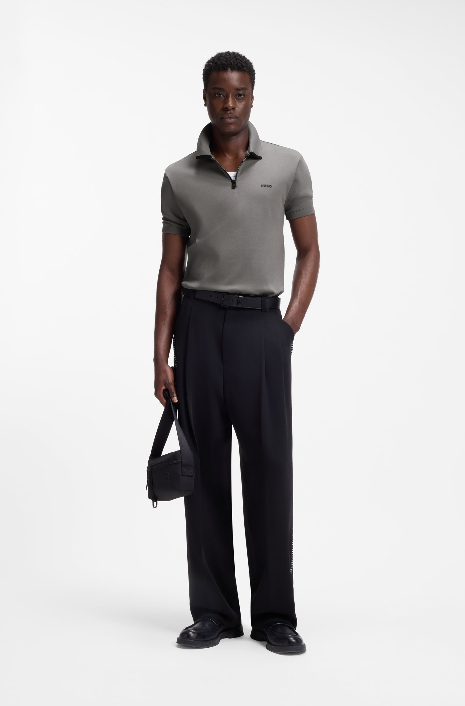Hugo Cotton piqué polo shirt with zip neckline pikéer herr – bild 2