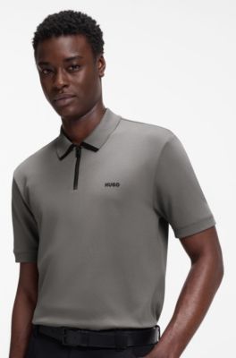 Cotton piqu&eacute; polo shirt with zip neckline, Dark Grey