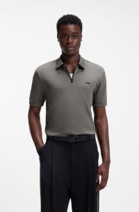 Cotton-piqu&eacute; polo shirt with contrast logo, Dark Grey