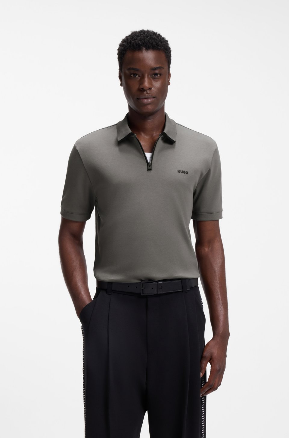 Cotton piqué polo shirt with zip neckline