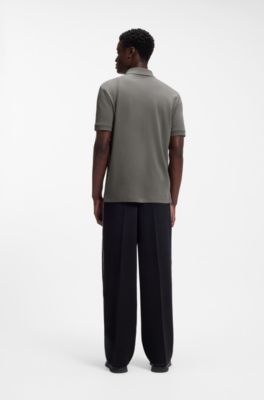 Cotton piqu&eacute; polo shirt with zip neckline, Dark Grey