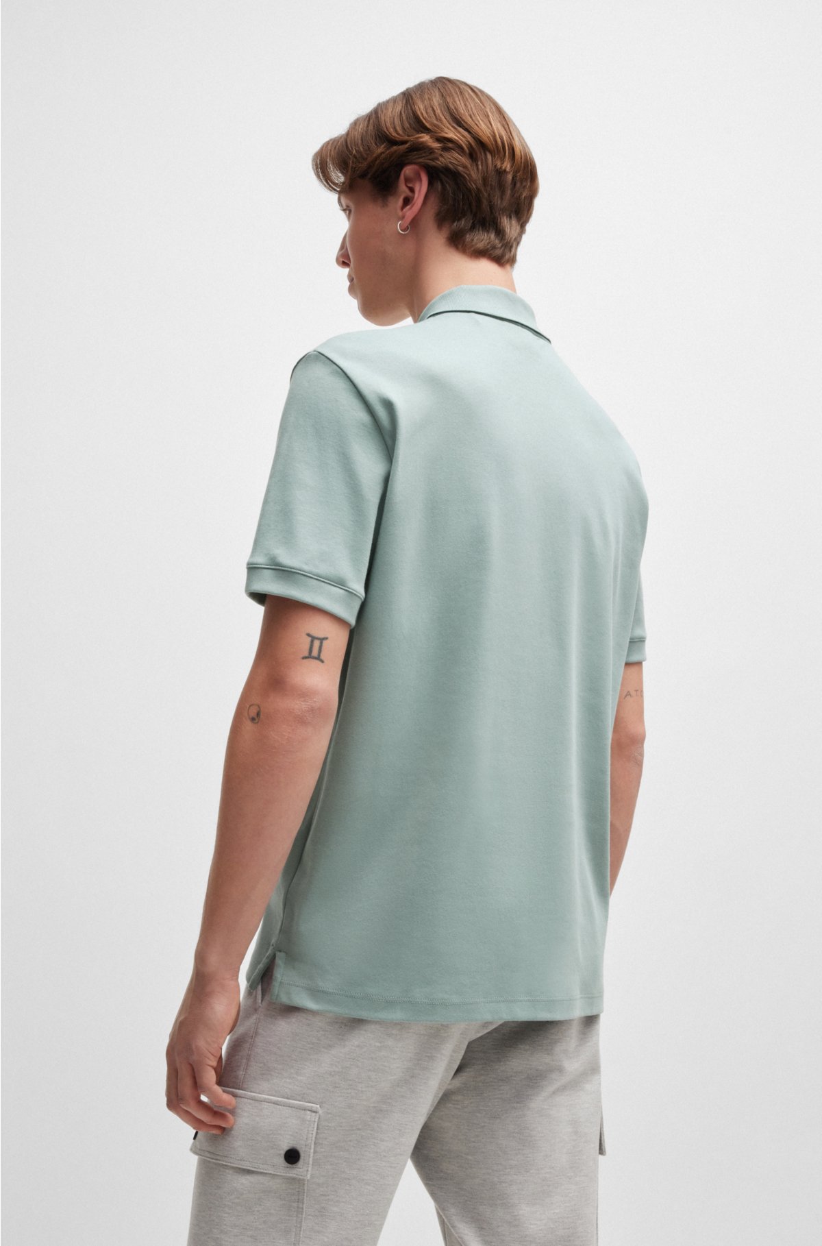 Cotton-piqué polo shirt with contrast logo, Light Grey
