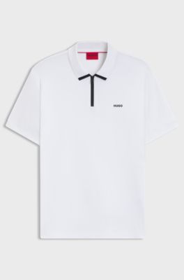 Cotton-piqu&eacute; polo shirt with contrast logo, White
