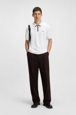 Cotton-piqu&eacute; polo shirt with contrast logo, White