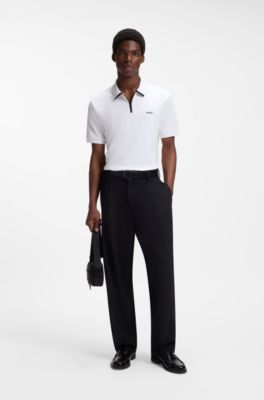 Cotton piqu&eacute; polo shirt with zip neckline, White