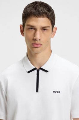 Cotton-piqu&eacute; polo shirt with contrast logo, White