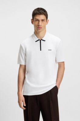 Poloshirt aus Baumwoll-Piqu&eacute; mit Kontrast-Logo, Wei&szlig;