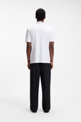 Cotton piqu&eacute; polo shirt with zip neckline, White