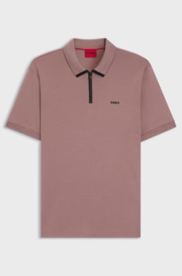 Cotton-piqu&eacute; polo shirt with contrast logo, Light Red