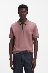 Cotton-piqué polo shirt with contrast logo, Light Red