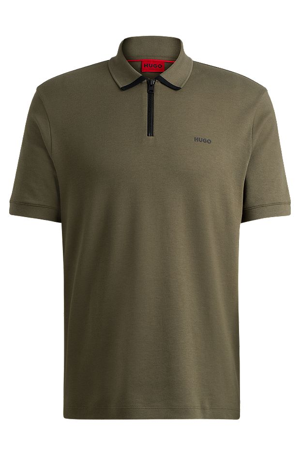 Cotton-piqué polo shirt with contrast logo, Dark Green