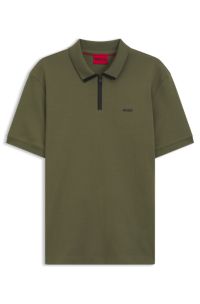 Cotton-piqu&eacute; polo shirt with contrast logo, Dark Green