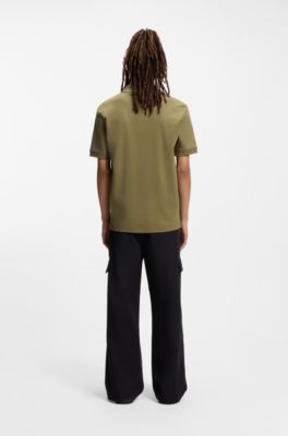 Cotton-piqu&eacute; polo shirt with contrast logo, Olive