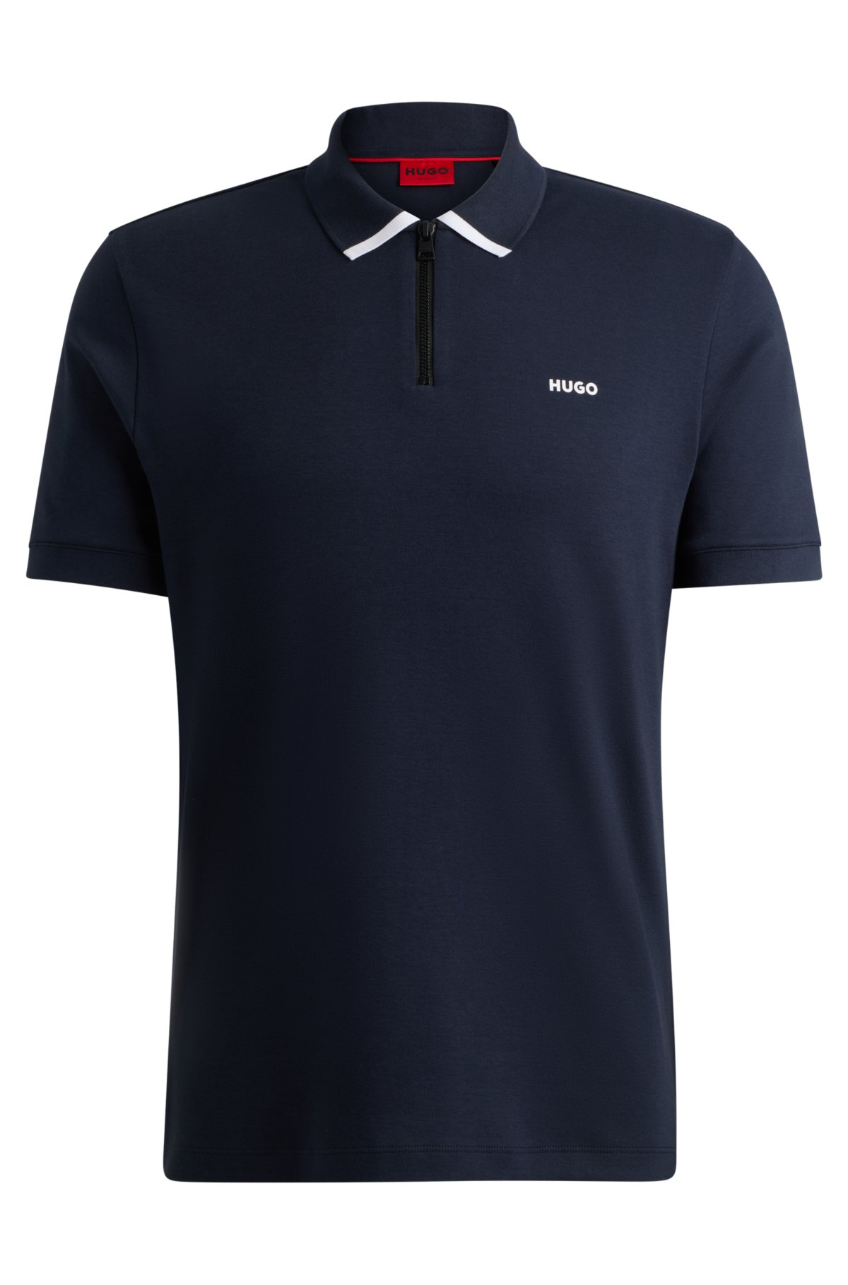 Cotton-piqué polo shirt with contrast logo, Dark Blue