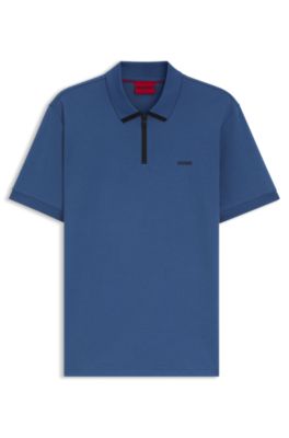 Cotton-piqu&eacute; polo shirt with contrast logo, Blue