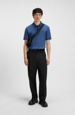 Cotton-piqu&eacute; polo shirt with contrast logo, Blue