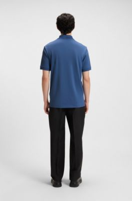 Cotton piqu&eacute; polo shirt with zip neckline, Blue
