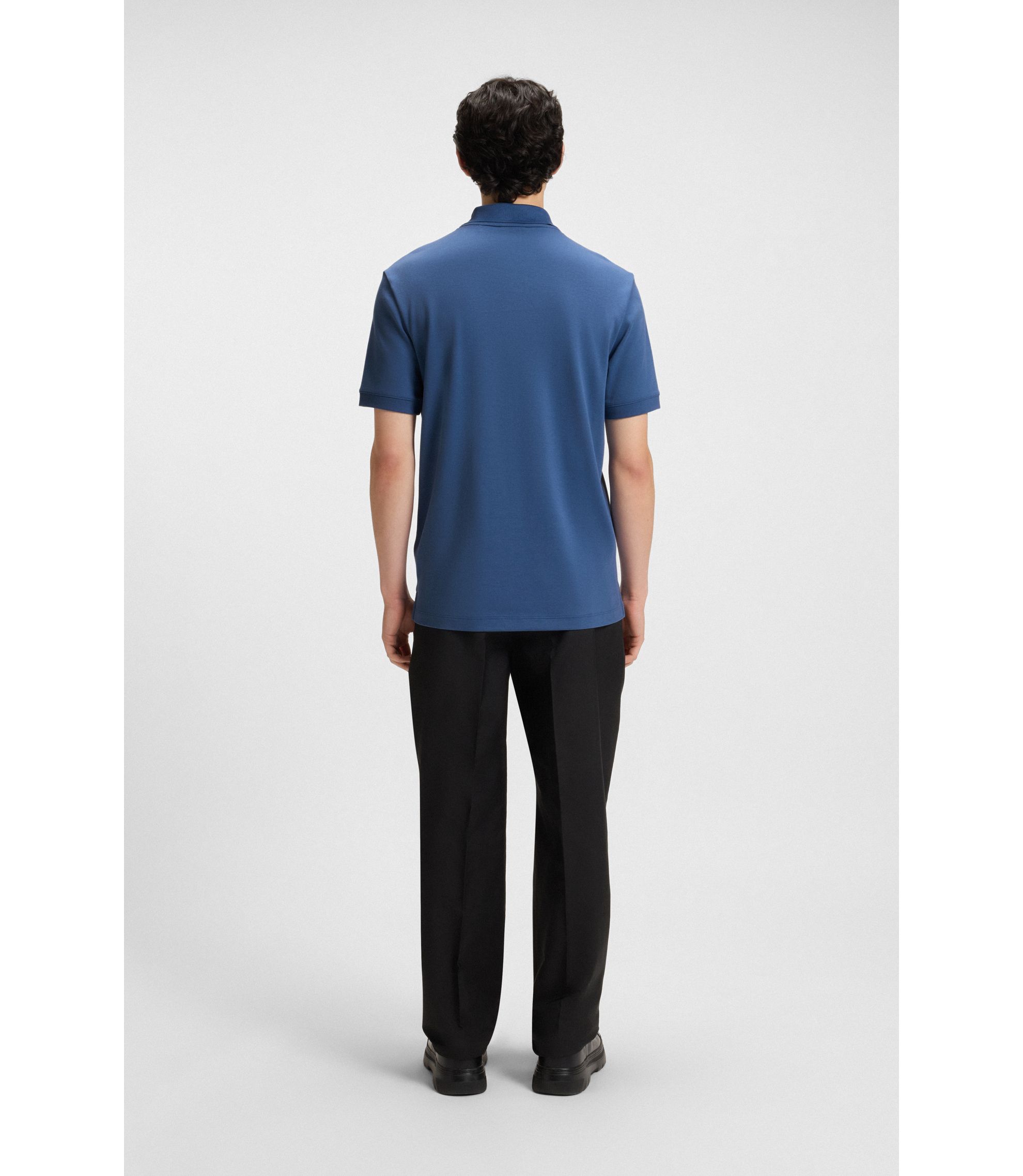 HUGO - コットンピケ ポロシャツ コントラストロゴ - ブルー