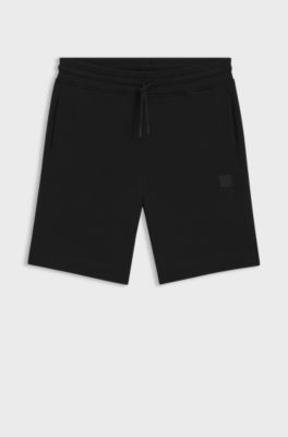 Cotton-terry shorts with logo patch, Black
