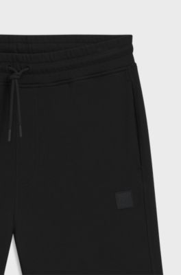 Cotton-terry shorts with logo patch, Black